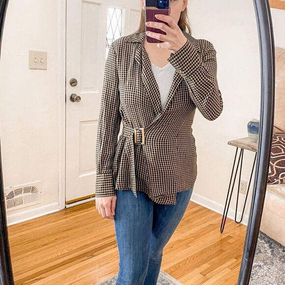 Something Navy Menswear Blazer Top Brown Check S - Picture 1 of 9